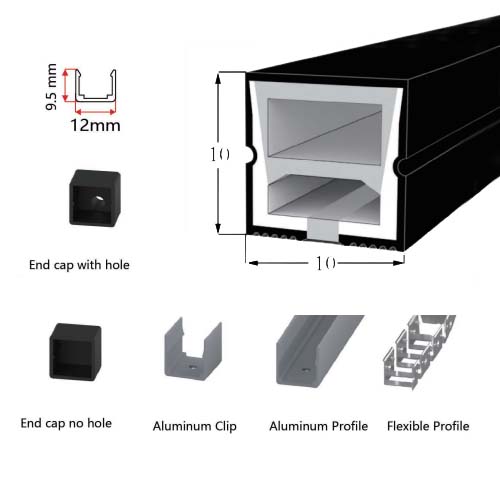 Linear Black LED Diffuser Soft Silicone Tube 120° Top Emitting 10*10mm Linear Black LED Diffuser Soft Silicone Tube 120° Top Emitting 10*10mm